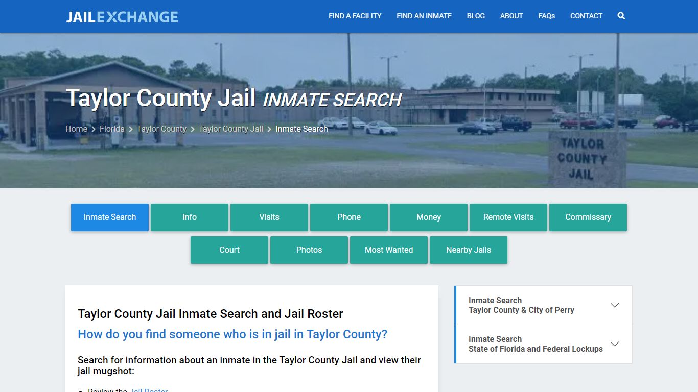 Inmate Search: Roster & Mugshots - Taylor County Jail, FL